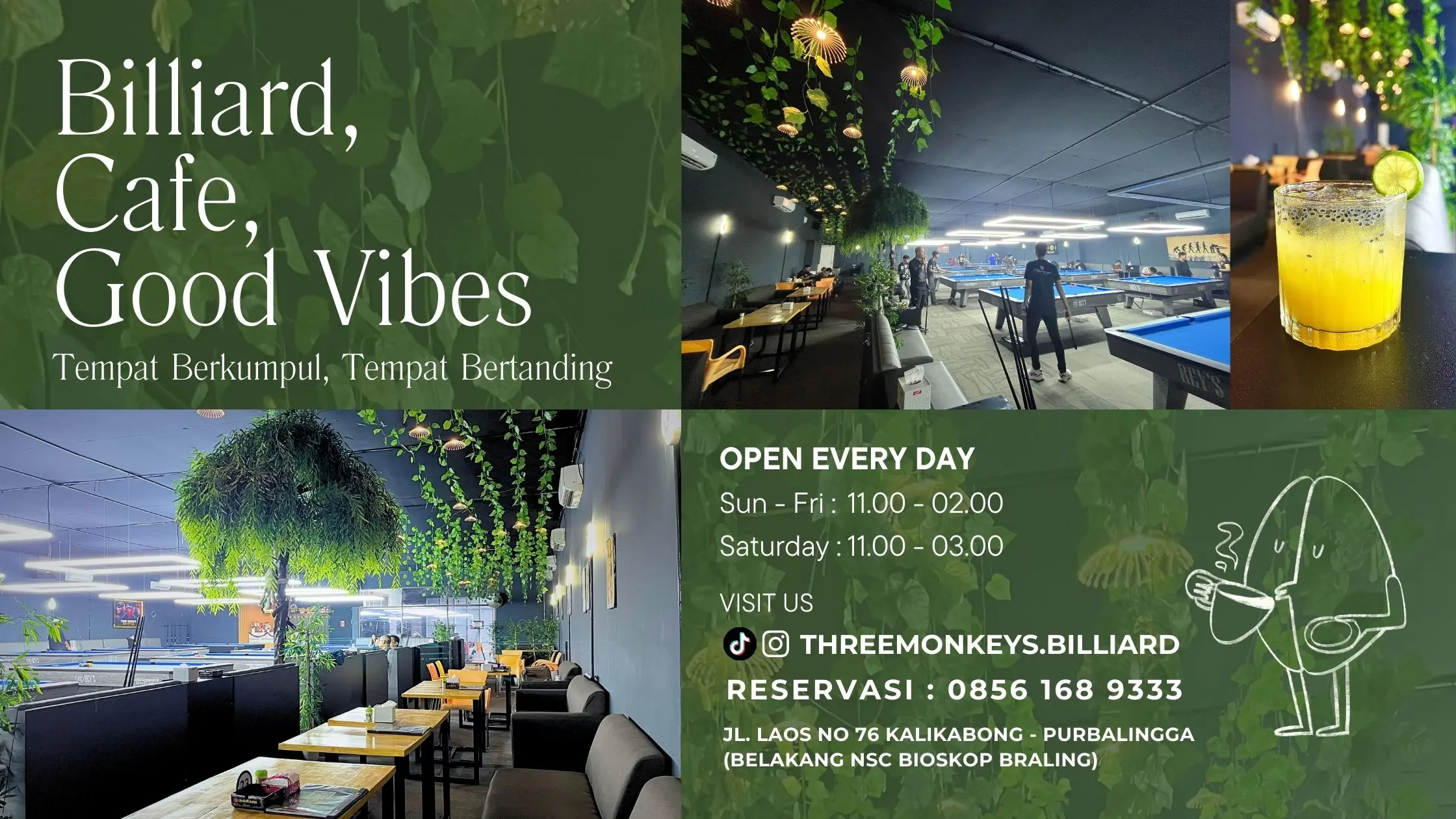 Three Monkeys Billiard Purbalingga – Billiard, Cafe, Good Vibes
